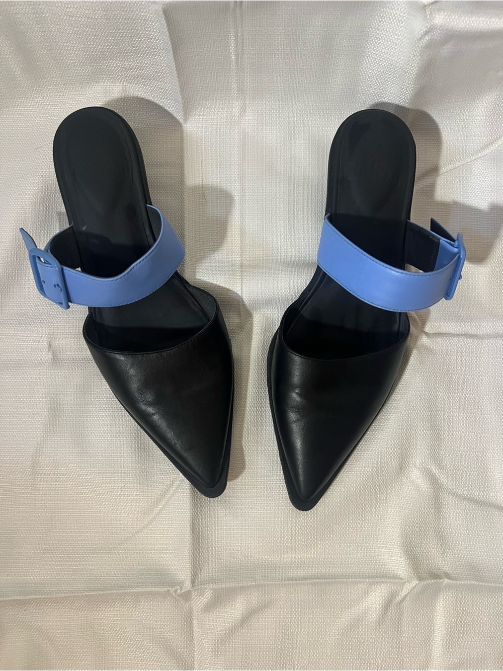 Camper Anita Black Pointed Mule with Light Blue Strap - Picture 3 of 10